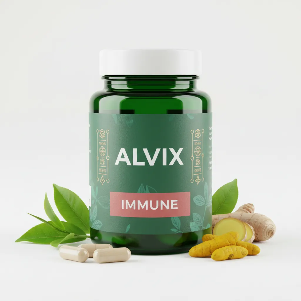 Alvix dark green glass supplement jar with silver lid and branded label